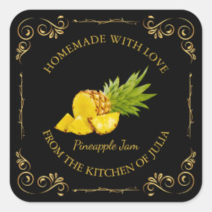 Zelfgemaakte Ananas Jam Square Label