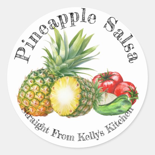 Zelfgemaakte Ananas Salsa Voedsetlabel voor Thuis Ronde Sticker (Voorkant)
