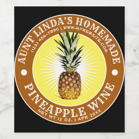  zelfgemaakte ananas wijn Sjabloon Wijn Etiket (Enkel label)