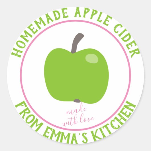 Zelfgemaakte appelcider - gemaakt met liefde ronde sticker (Voorkant)