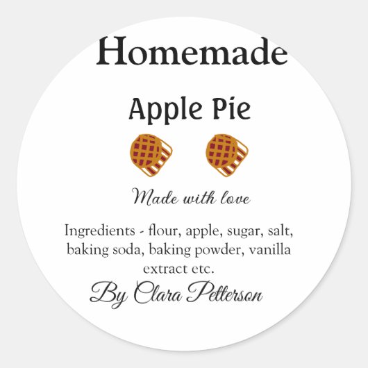 Zelfgemaakte appeltaart gemaakt met liefde voeg in ronde sticker (Voorkant)