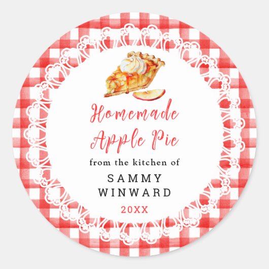 Zelfgemaakte appeltaart voedsellabel ronde sticker (Voorkant)