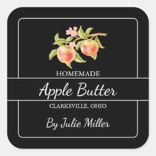Zelfgemaakte Apple Butter Square Label Zwart