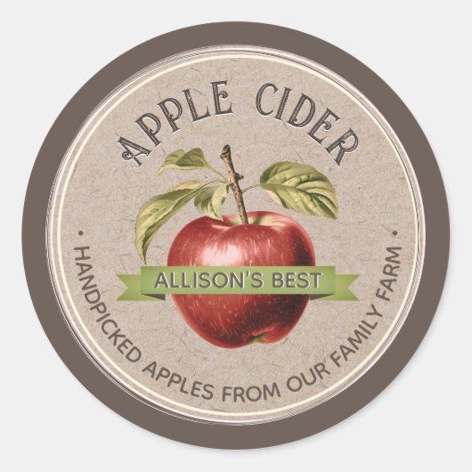 ZELFGEMAAKTE APPLE CIDER Grunge Font Kraft en Brui Ronde Sticker (Voorkant)