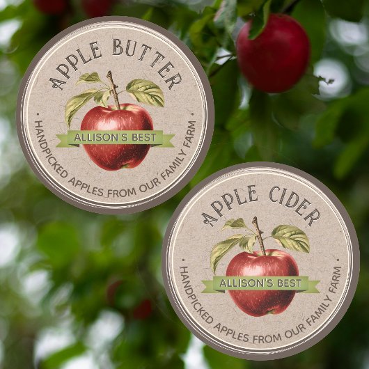 ZELFGEMAAKTE APPLE CIDER Grunge Font Kraft en Brui Ronde Sticker