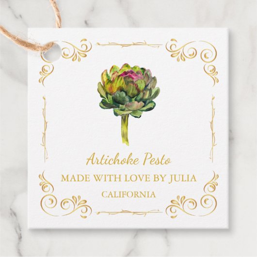  zelfgemaakte artisjok Pesto Square Hang Label (Voorkant)