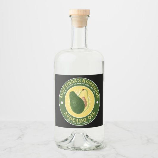  zelfgemaakte avocado olie likeur flesje label likeurfles etiket (Voorkant)