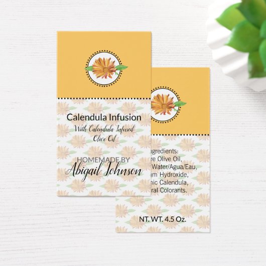 Zelfgemaakte bad- en lichaamscalendula-wildebloem- visitekaartje (Bureau)
