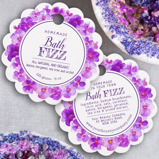 Zelfgemaakte badfizz panty paarse wit bedankjes labels