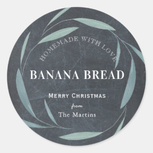 Zelfgemaakte bakgeschenken groen krijtbord vakanti ronde sticker