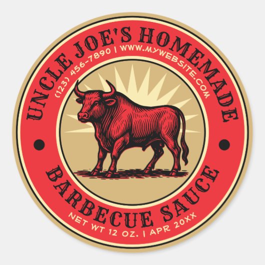 Zelfgemaakte Barbecue Sauce Bull Label Sjabloon (Voorkant)