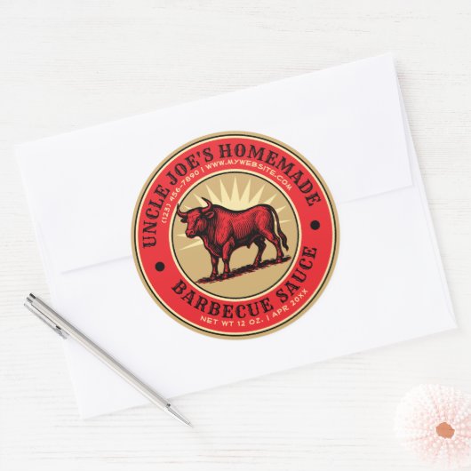 Zelfgemaakte Barbecue Sauce Bull Label Sjabloon (Envelop)