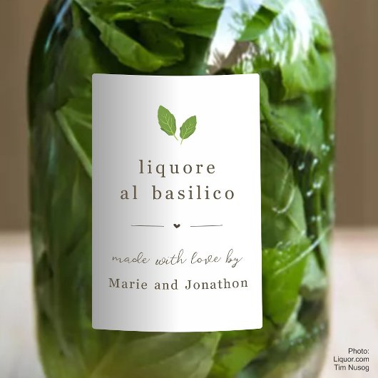 Zelfgemaakte Basil Likeur Fles Gift Label Voedselcontainer Etiket