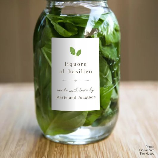 Zelfgemaakte Basil Likeur Fles Gift Label Voedselcontainer Etiket