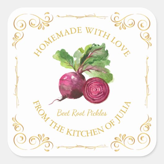 zelfgemaakte bietenwortel Pickle Square Label (Voorkant)