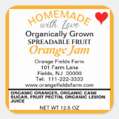 Zelfgemaakte biologische Sinaasappel Jam Inblikken Vierkante Sticker (Voorkant)