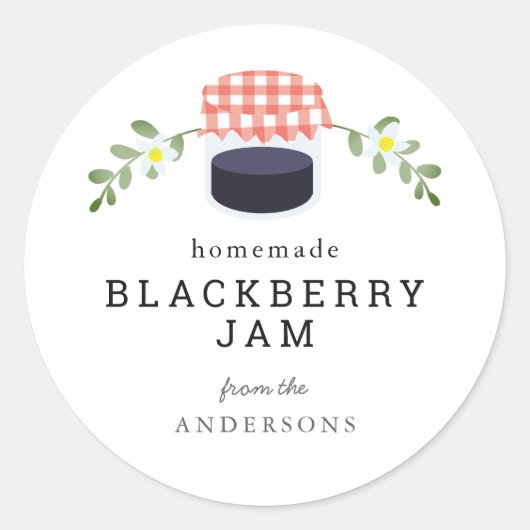 Zelfgemaakte BlackBerry Jam Jar Bloemen Wit Ronde Sticker (Voorkant)