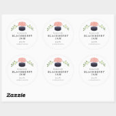Zelfgemaakte BlackBerry Jam Jar Bloemen Wit Ronde Sticker (Vel)