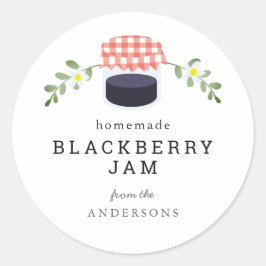 Zelfgemaakte BlackBerry Jam Jar Bloemen Wit Ronde Sticker