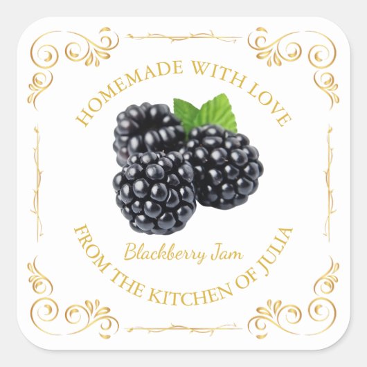 zelfgemaakte Blackberry Jam Square Label (Voorkant)