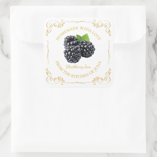 zelfgemaakte Blackberry Jam Square Label (Tas)