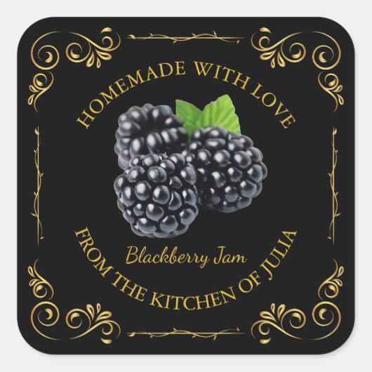 zelfgemaakte Blackberry Jam Square Label (Voorkant)