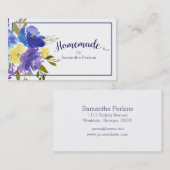 Zelfgemaakte Blauwe Paarse Gele Bloem Kalligrafie Visitekaartje (Voorkant / Achterkant)