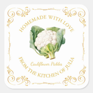 zelfgemaakte bloemkool Pickle Square Label