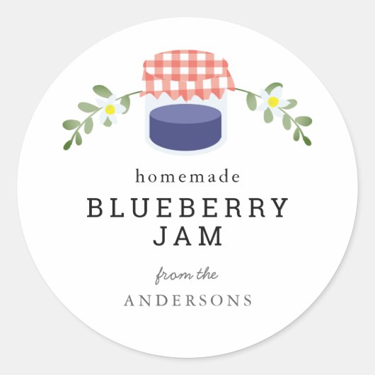 Zelfgemaakte Blueberry Jam Jar Bloemen Wit Ronde Sticker (Voorkant)