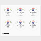 Zelfgemaakte Blueberry Jam Jar Bloemen Wit Ronde Sticker (Vel)