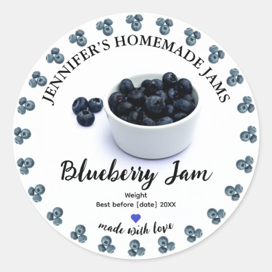 Zelfgemaakte Blueberry Jam Jar Label (Voorkant)