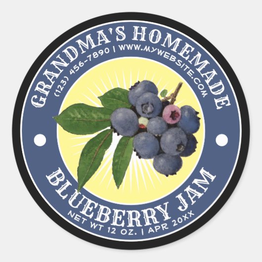 Zelfgemaakte Blueberry Jam Label Sjabloon (Voorkant)