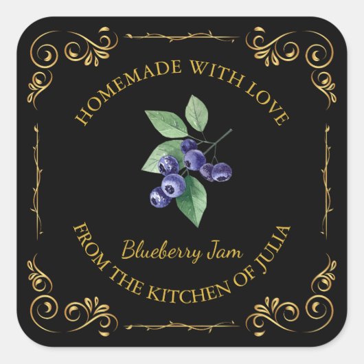  zelfgemaakte Blueberry Jam Square Label (Voorkant)