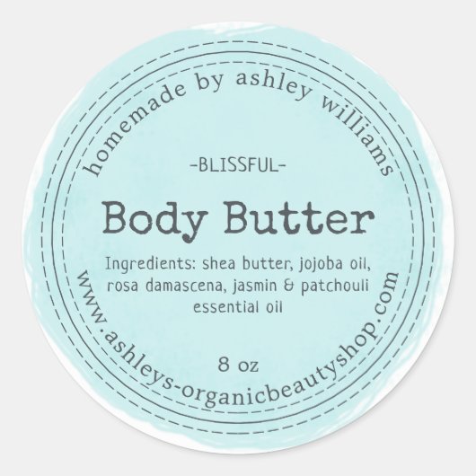 Zelfgemaakte Body Butter Blauw Organisch Zakelijk  Ronde Sticker (Voorkant)
