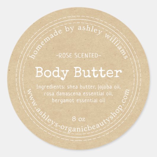 Zelfgemaakte Body Butter Kraft Organic Zakelijk Et Ronde Sticker (Voorkant)