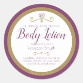 Zelfgemaakte bodylotion ingrediënten paarse gouden ronde sticker (Voorkant)