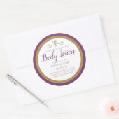 Zelfgemaakte bodylotion ingrediënten paarse gouden ronde sticker (Envelop)
