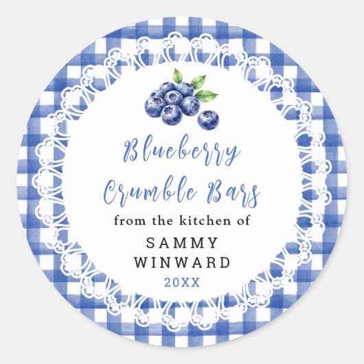 Zelfgemaakte Bosbessen Crumble Reep Label (Voorkant)