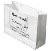 Zelfgemaakte bosbessen jam gemaakt met liefde en t groot cadeauzakje (Voorkant Gekanteld)