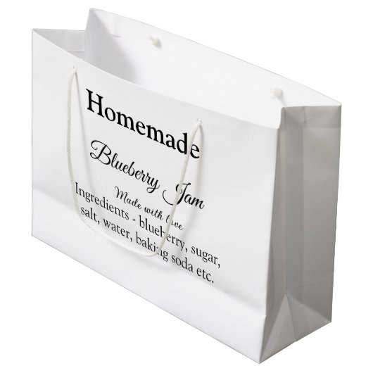Zelfgemaakte bosbessen jam gemaakt met liefde en t groot cadeauzakje (Voorkant Gekanteld)