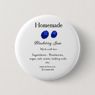 Zelfgemaakte bosbessenjam gemaakt met liefde en te ronde button 5,7 cm