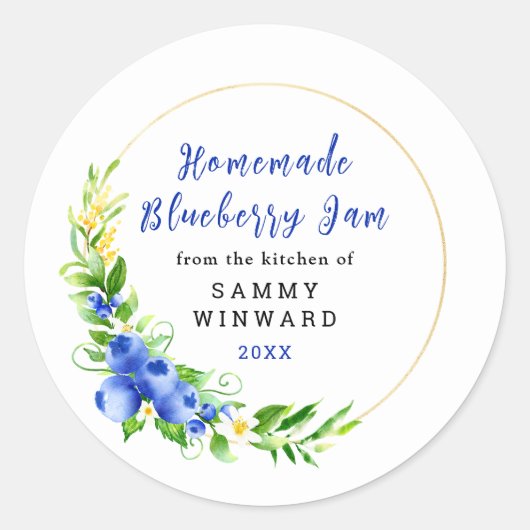 Zelfgemaakte Bosbessenjam Inmaaklabel Ronde Sticker (Voorkant)