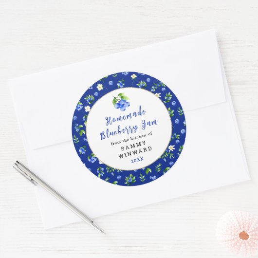 Zelfgemaakte Bosbessenjam Inmaaklabel Ronde Sticker (Envelop)