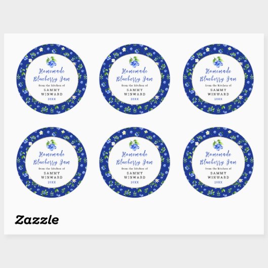 Zelfgemaakte Bosbessenjam Inmaaklabel Ronde Sticker (Vel)