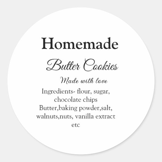 Zelfgemaakte boterkoekjes gemaakt met liefde en te ronde sticker (Voorkant)