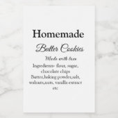 Zelfgemaakte boterkoekjes gemaakt met liefde en te voedselcontainer etiket (Enkel label)