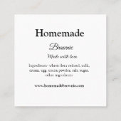 Zelfgemaakte bruinie gemaakt met liefde tekst toev vierkante visitekaartje (Achterkant)
