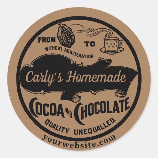 zelfgemaakte cacao & chocolade Sjabloon Ronde Sticker (Voorkant)