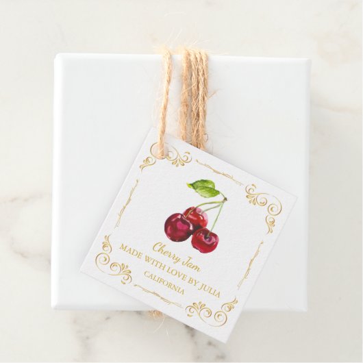 Zelfgemaakte Cherry Jam Square Hang Label (In situ)