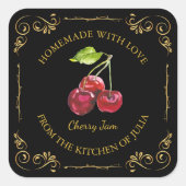 zelfgemaakte Cherry Jam Square Label (Voorkant)